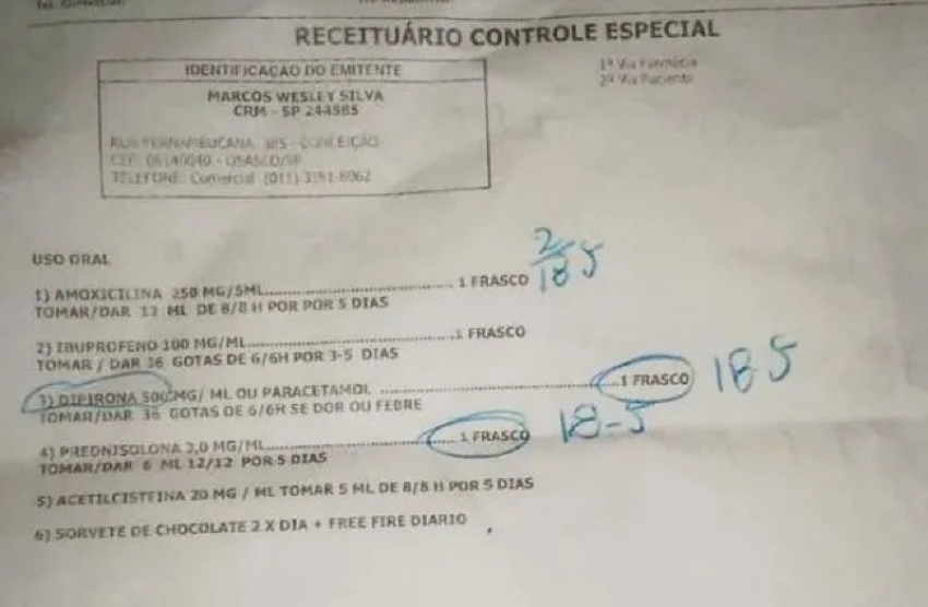 M&eacute;dico receita sorvete de chocolate e jogo 'Free Fire' para crian&ccedil;a com sintomas gripais